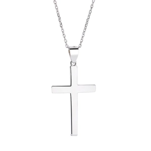 Polished S925 sterling silver cross pendant necklace with a fine link chain for men and women