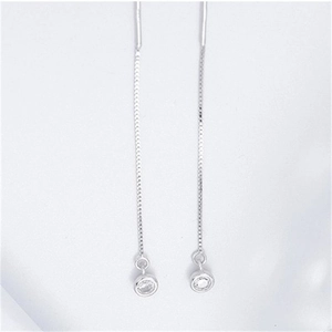 Minimalist S925 sterling silver tassel long thread earrings with round zircon stones