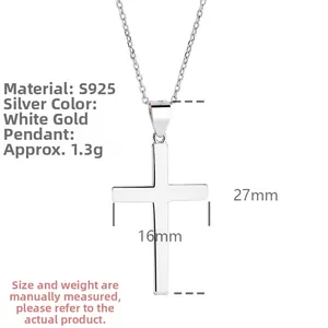 Detailed view of S925 sterling silver cross pendant with 27mm height and 16mm width