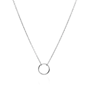 Macro detail of minimalist S925 sterling silver geometric circle pendant necklace