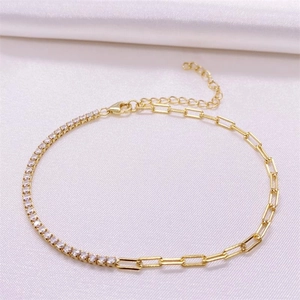 Bracelet ajustable en argent S925 doré avec zircons scintillants et maillons trombone modernes
