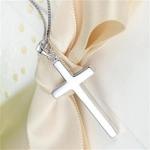 Polished S925 sterling silver cross pendant necklace with fine chain for men and women