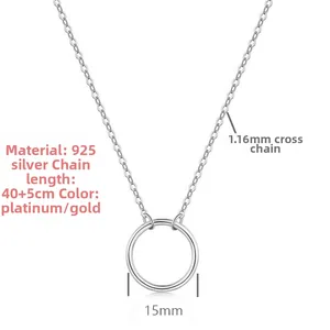 Detail view of 925 sterling silver circle pendant necklace with adjustable chain length