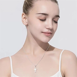 Polished S925 sterling silver cross pendant necklace for men and women on a slim chain