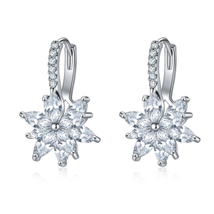 Sparkling S925 sterling silver snowflake hoop earrings with marquise-cut zircon stones