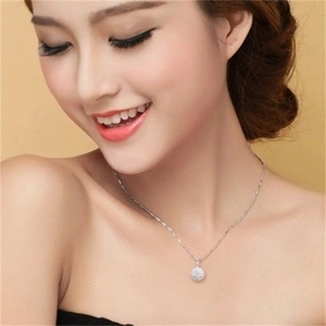 S925 sterling silver chain with a sparkling full diamond pavé ball pendant for women