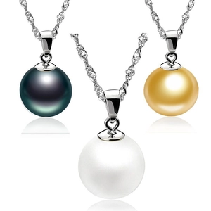 Detailed trio of 925 silver pearl necklaces in grey, white, and champagne gold finishes