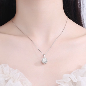 Elegant S925 sterling silver crystal ball pendant necklace on a delicate box chain
