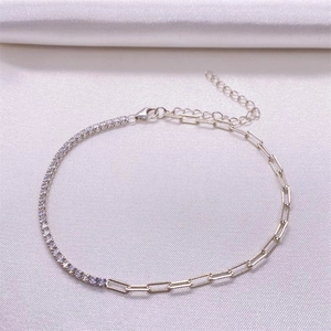 Bracelet Tennis en Argent Sterling 925 avec Chaîne Trombone Épissée pour Femme Bijoux de Mode Cadeau avec Strass Brillant
