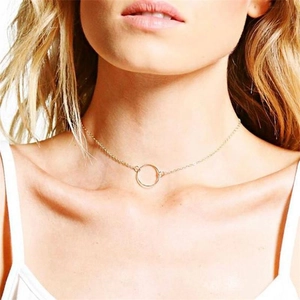 Minimalist 925 sterling silver geometric circle choker necklace for women in gold finish