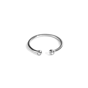 Bague ouverte minimaliste en argent sterling S925 avec deux pierres zircone cubique