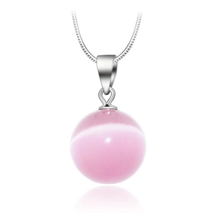 Collier minimaliste en argent sterling S925 avec pendentif rond en œil de chat rose