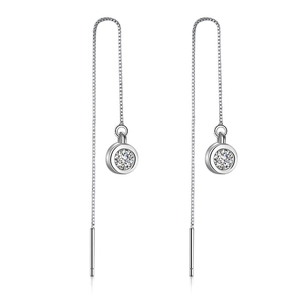 Minimalist S925 sterling silver tassel drop earrings with sparkling cubic zirconia charms