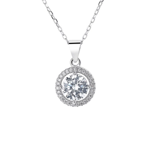 Sparkling S925 sterling silver round halo pendant necklace with brilliant cut zirconia