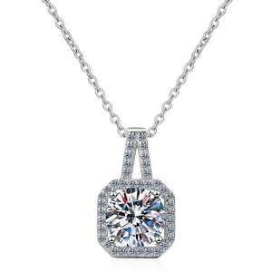 Sparkling S925 sterling silver necklace featuring a square halo cubic zirconia pendant