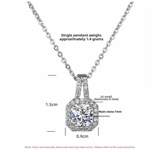 Detail of S925 sterling silver octagon pendant with 7mm center stone and 32 side diamonds