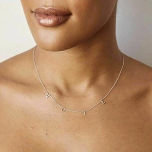 Minimalist S925 sterling silver VOTE necklace worn on neck as a stylish choker jewelry