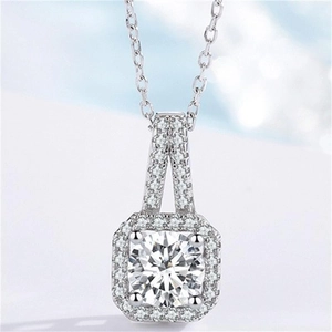 S925 Sterling Silver Square Zirconia Pendant Necklace For Women Elegant Minimalist Rhinestone Halo Clavicle Chain Jewelry Gift