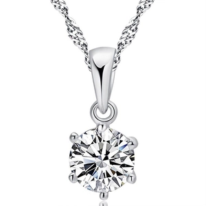 925 Sterling Silver Round Rhinestone Pendant Necklace For Women Classic Six-Prong Setting Simple Fashion Commute Jewelry