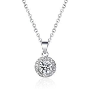 Elegante S925 Sterlingsilber Halo-Halskette mit rundem Zirkonia-Anhänger im Brillantschliff