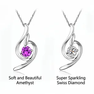 S925 sterling silver petal necklaces featuring purple amethyst and sparkling CZ diamond