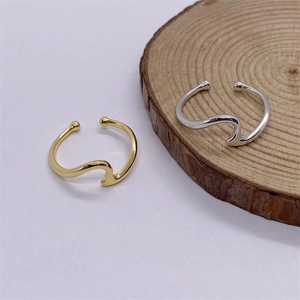 Anelli aperti minimalisti in argento S925 con design ondulato in oro e argento