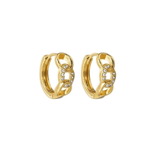 Chic S925 sterling silver gold-plated Cuban link huggie earrings with CZ stones