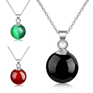 Pendentif en Argent Sterling S925 avec Agate pour Femme Perle Ronde Minimaliste Vert Noir Rouge Rose Pendentif Seul Sans Chaîne
