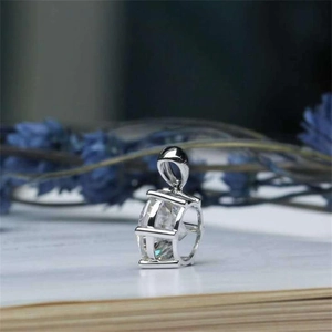 Classic S925 sterling silver six-prong moissanite pendant necklace with a round clear stone