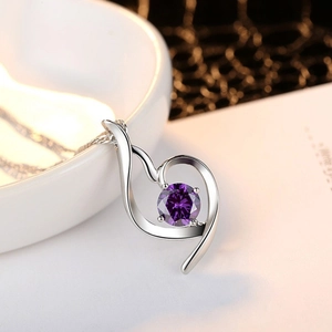 Elegant S925 silver heart necklace featuring a brilliant round purple gemstone pendant