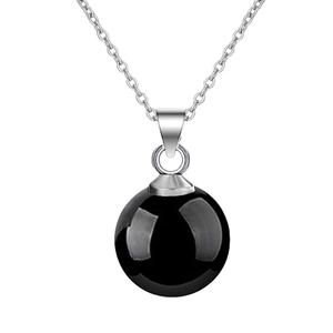 Collier minimaliste en argent sterling S925 avec pendentif boule en onyx noir poli