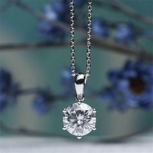 Elegant S925 sterling silver necklace with a brilliant six-prong round solitaire pendant