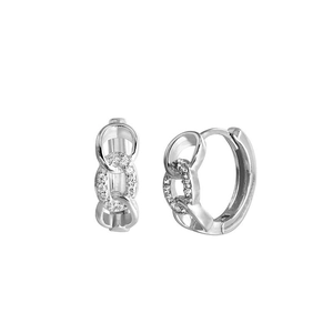 S925 sterling silver chain link earrings with micro-paved diamonds in a vertical design