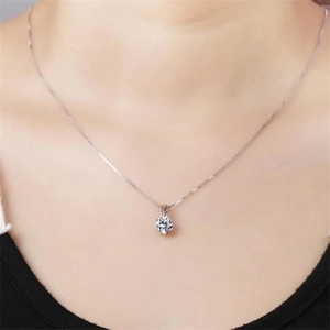 S925 sterling silver necklace with a minimalist six-prong solitaire zircon pendant