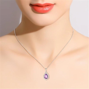 Elegant S925 sterling silver necklace with a pear-cut purple amethyst gemstone pendant