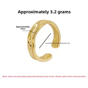 Spécifications de taille pour bague irrégulière lave dorée avec largeur 5mm et diamètre 17mm