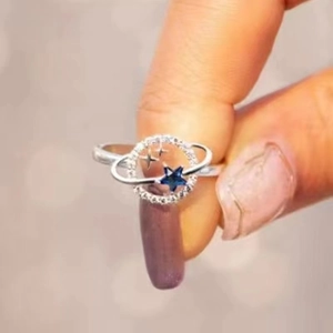 S925 sterling silver planet ring featuring blue star stone and Saturn orbit design