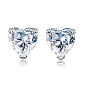 Orecchini a Bottone a Cuore in Argento Sterling 925 per Donna Gioielli di Moda Minimalisti con Strass a Forma di Cuore