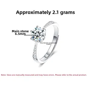 Macro detail of S925 sterling silver ring showing 6.5mm main stone and precise dimensions