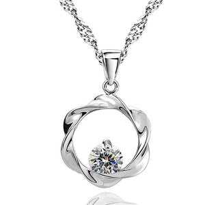 Elegant S925 sterling silver wave pendant necklace with a brilliant round center stone