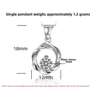 Detailed size dimensions of S925 sterling silver wave pendant necklace with 5mm zircon stone