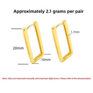 Macro shot of rectangular gold S925 sterling silver earrings with dimensions and 925 hallmark