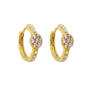 Sparkling S925 sterling silver gold plated hoop earrings with round zircon clusters