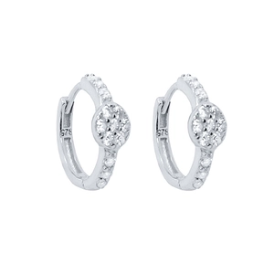 Detail of S925 sterling silver hoop earrings with shimmering pave-set zircon stones