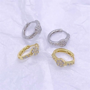 Elegant 925 Sterling Silver Hoop Earrings Rhinestone Inlaid Round Disc Huggie Earrings Gold Silver Plated For Women Jewelry