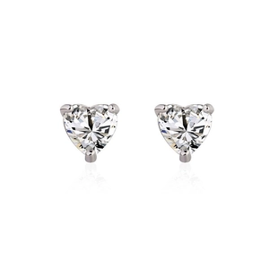 Minimalist S925 sterling silver heart stud earrings with sparkling white cubic zirconia