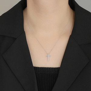 Minimalist S925 sterling silver cross pendant necklace on a delicate chain for women