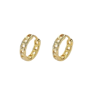 Boucles d'oreilles Créoles en Argent Sterling S925 Creuses en Chaîne pour Femmes Style Coréen Minimaliste Géométrique Texture Cuban Link