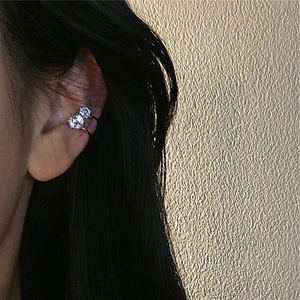 S925 sterling silver crown teardrop ear cuff with double cubic zirconia stones
