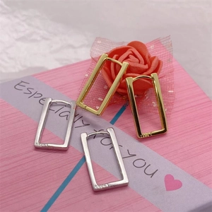 Minimalist S925 sterling silver rectangular hoop earrings in gold and silver colors